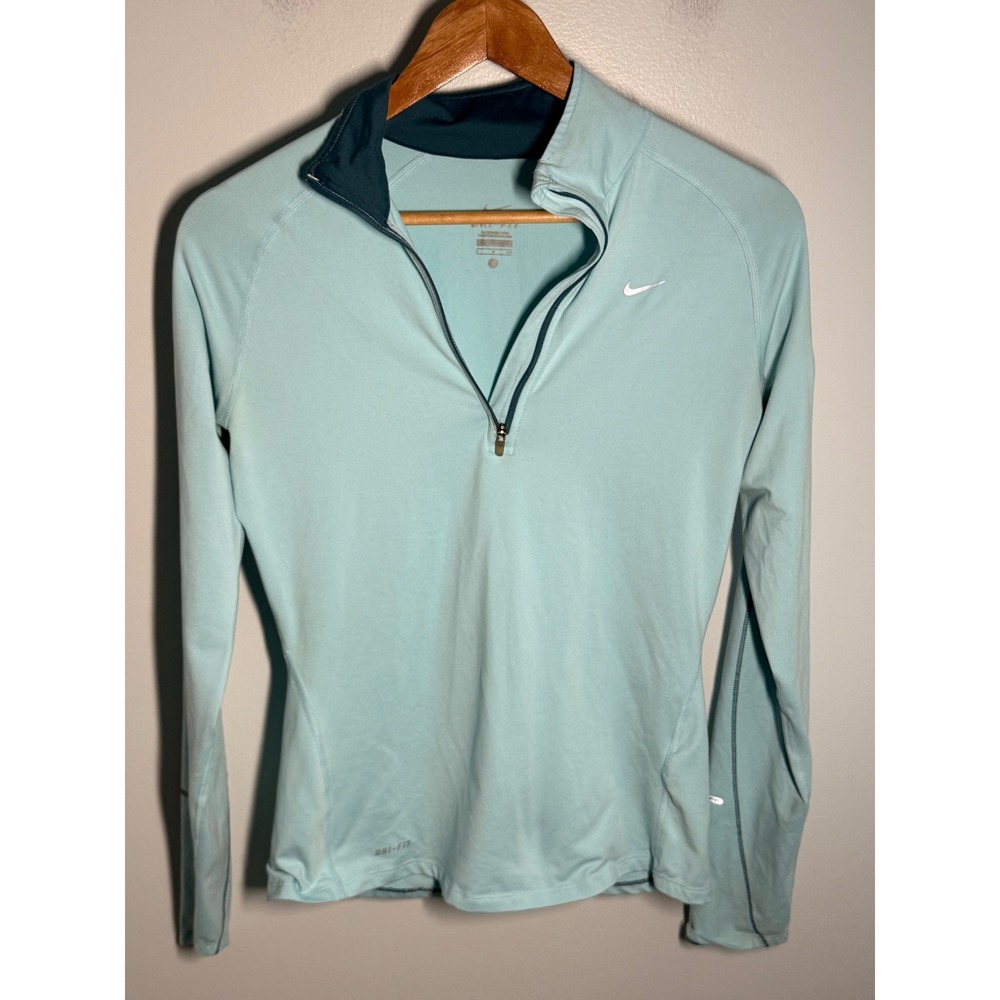 Nike Dri-FIT Womens Half Zip Running Top Light Blue Long Sleeve Shirt Small